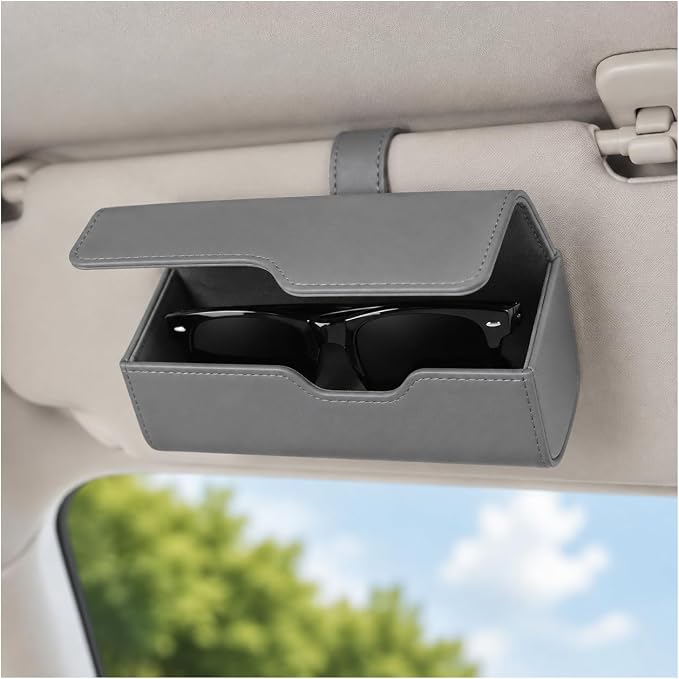 Sunglass Holder for Car Visor, Eyeglass Storage Case (Gray) | Vehicle Eyeglass Hanger Protective Storage Case, Automotive Interior Sun Visor Glasses Organizer Box, Universal Fit by Unknown