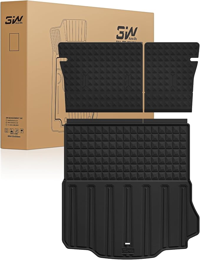 3W Cargo Liner & Backrest Mat for 2024-2026 Dodge Charger EV | Accessories Floor Liners Trunk Cover Custom Fit TPE Heavy-Duty Liners by 3W