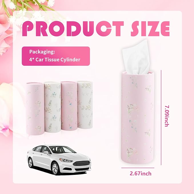 4PCS Pull-Out Car Tissues Cylinder,Exquisite Car Tissue Holder with Easy Open Lid,Refillable Cup Holder Tissues for Cars Interior Accessories with 50-Count Per Box - Image 2