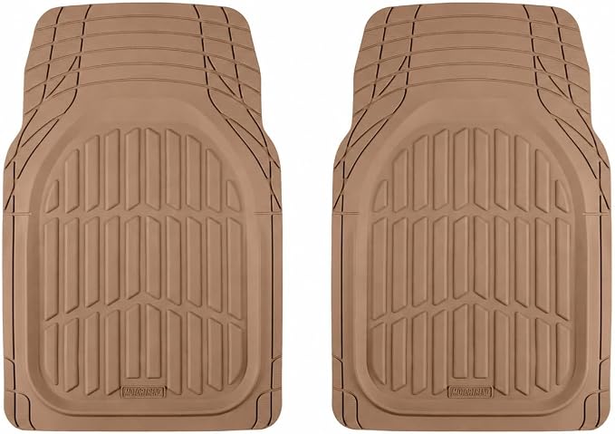 MotorTrend FlexTough Beige Car Floor Mats Rubber All Weather Automotive 2pc | Front Floor Mats for Cars - Waterproof Tan Car Mats Accessories Universal Fits Most Sedans, Compact SUV, Small Trucks by MotorTrend