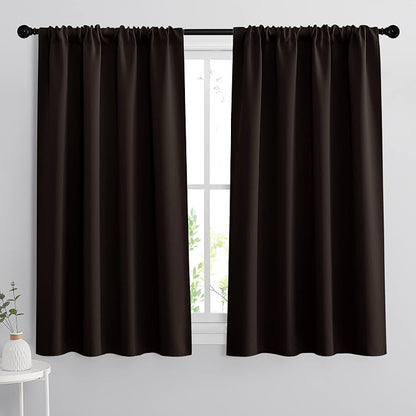 RYB HOME Small Window Curtains 45 inches Length for Kitchen Cafe Bathroom | Room Darkening Curtains & Drapes, Energy Saving, Thermal Insulated, For Kids Bedroom, W42 x L45, Brown, 2 Panels by RYBHOME