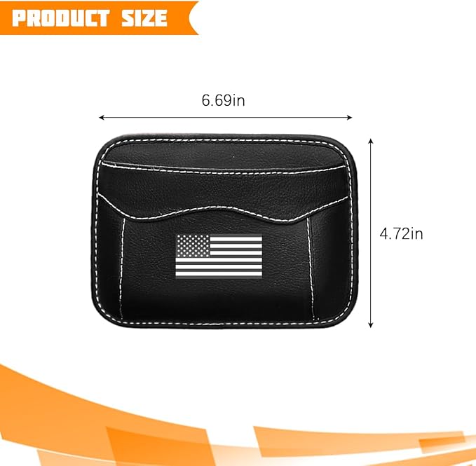 Car Seat Side Pocket Organizer, PU Leather Mini American Flag Vehicle Phone Holder Storage Bag, Auto Interior Tray Pouch Seat Gap Filler Accessories, Universal for SUV Sedan Truck (Black) - Image 2
