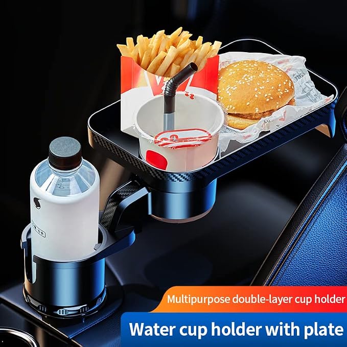 Car Cup Holder Tray, 2 in 1 Cup Holder Expander Car Food Table Tray with Adjustable Base, 360° Rotate Car Tray for Eating, Detachable Car Table Fits Yeti, Hydro Flask 16-46 oz - Image 2