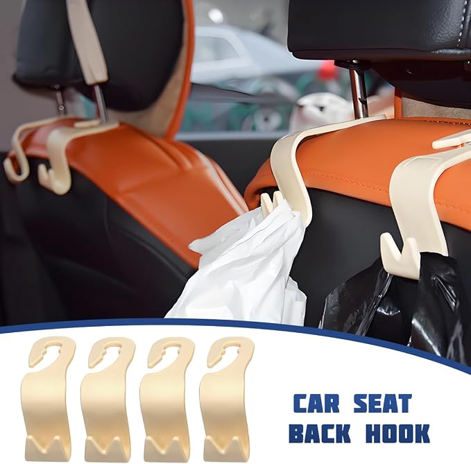Car Seat Headrest Hook, 4PCS Vehicle Seat Back Storage Hanger for Handbag Purse Grocery, Automotive Interior Organization Holder Hook, Universal for SUV, Truck, RV (Beige) - Image 3