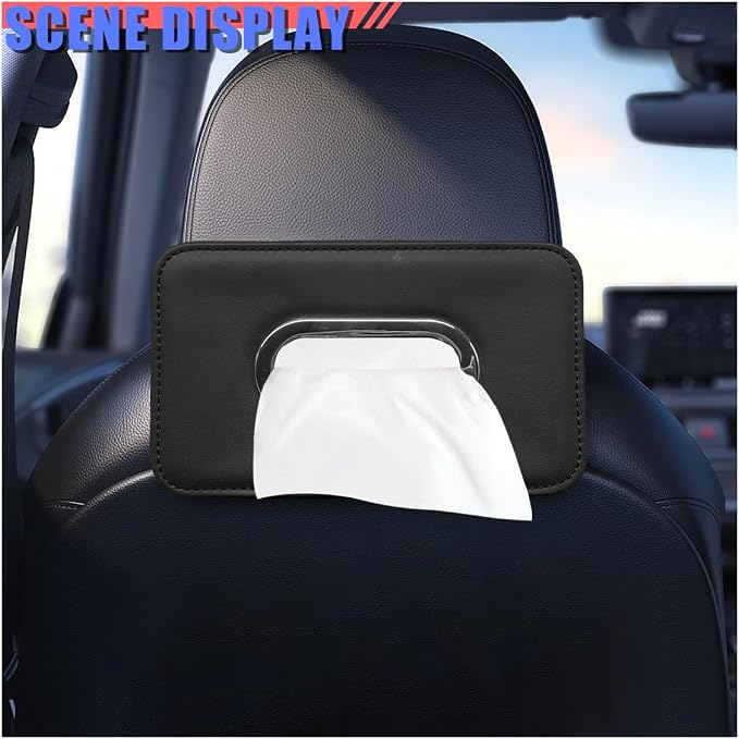 Craedli Car Tissue Holder, Leather Backseat Tissues Box Cover Rectangular Car Napkin Holder for 100-150 Tissues Organizer, Large Napkin Case Auto Headrest Hanging Mask Dispenser for SUV Sedan (Black) - Image 3