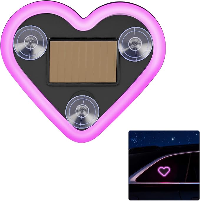JOYTUTUS Car LED Ambient Light Solar Powered Heart Neon Light Car Led Lights Interior for Outdoor/Interior Car/Room Pink by JoyTutus