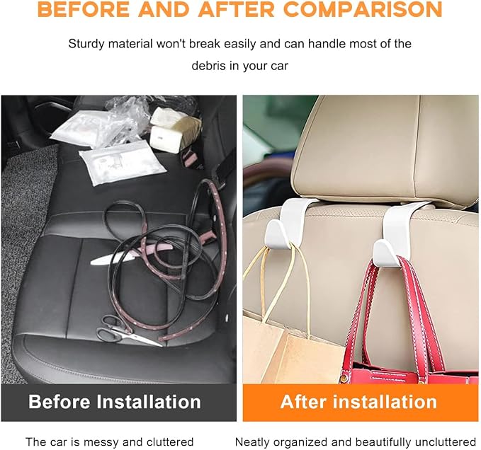 povtii 4PCS Car Seat Headrest Hook, Auto Back Seat Hanging Storage Organizer, Vehicle Seatback Hanger Holder for Purse Handbag Coat Umbrella, Universal Interior Car Accessories (White) - Image 6