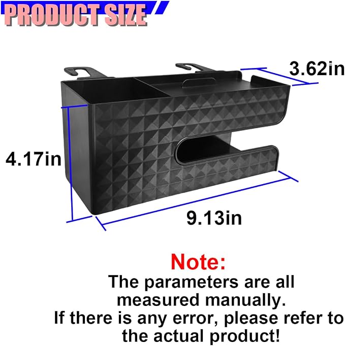 Car Back Seat Organizer, Automotive Drink Cup Holder with Hooks, Multifunctional Tissue Storage Box with Phone Holder, Vehicle Interior Organizer Accessories for Sedan, SUV, Truck (Black) - Image 2