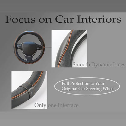 Car Steering Wheel Cover, Anti-Slip, Safety, Soft, Breathable, Heavy Duty, Thick, Full Surround, Sports Style (Black with Light Orange Line) - Image 4