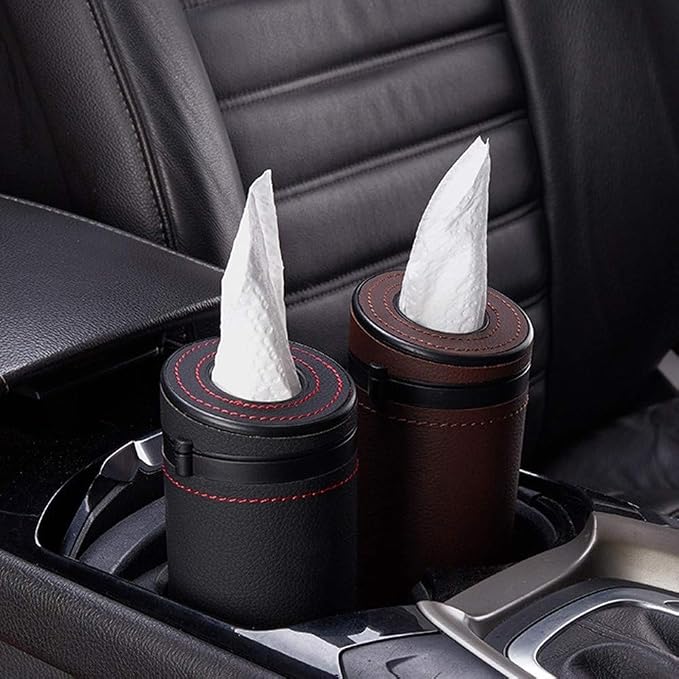 Car Tissue Tube, Cylinder Tissue Box Diameter 2.75'' PU Leather Round Tissues Container for Car Cup Holder, Up to 30 Count Tissue - Image 8