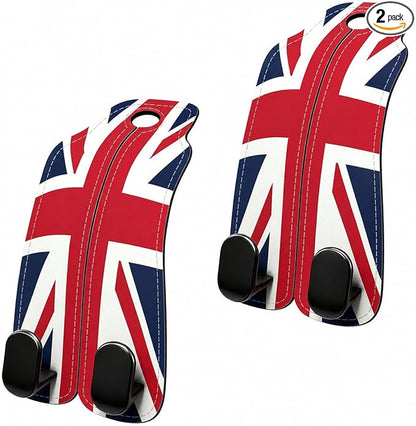 Car Seat Back Headrest Hooks - 2 Pack, Union Jack Pattern Purse Hook for Car, Metal Leather Multifunctional Auto Hanger Organizer for Bags Water Bottles Phones by Unknown