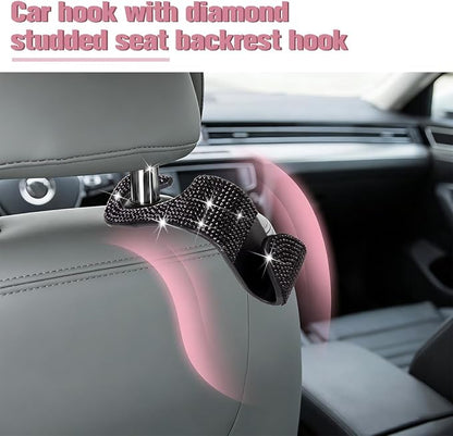 4PCS Bling Car Seat Headrest Hook, Crystal Rhinestone Backseat Hanger Organizer for Purse Handbag Umbrella, Shiny Auto Interior Seat Back Storage Holder Hook, Universal Fit (Black) - Image 5