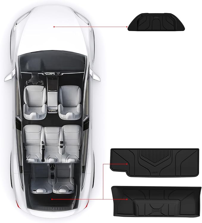 LASFIT Trunk Mats for Tesla Model X & Plaid 6 Seater / 7 Seater 2021-2024 | (Not Fit 5 Seater) 100% TPE All Weather Custom Fit Frunk Mat Sub Trunk Mat Cargo Liners Set Automotive Accessories, 3PC Black - Image 2