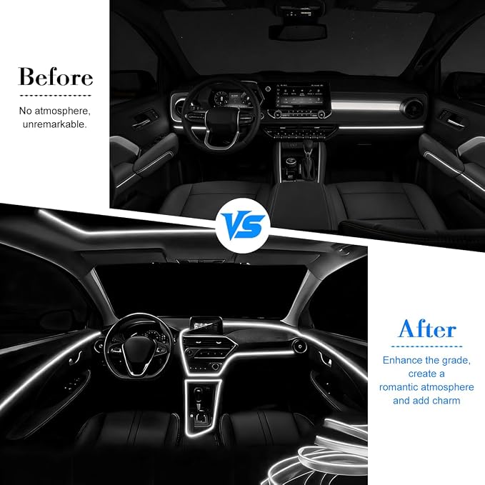 EL Wire Car LED Strip Lights, 16.5FT 5V USB Vehicle Ambient Lighting Kit with Fuse Protection, Automotive Interior Neon Decoration Lamp with 5mm Sewing Edge, Universal Fit (White) - Image 5