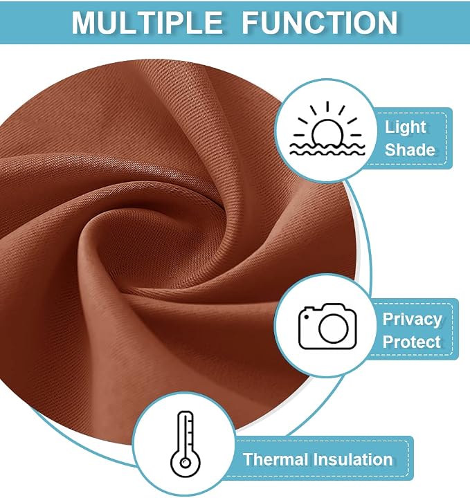 RYB HOME Short Blackout Curtains for Small Window Kitchen Bathroom Cafe RV | Sunmmer Heat Light Blocking, Privacy, Energy Saving, For Sunroom Laundry Room Stair Window, W52 x L36, Burnt Orange, 2 Panels - Image 5
