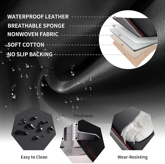 Car Seat Covers Full Set Custom Fit For Toyota Prius 2001-2026, Black&Red | Lumbar Support, Premium Faux Leather, Breathable, Anti-Slip, Airbag Compatible, Waterproof, Car Seat Protectors, 2 Row-5Seat - Image 7