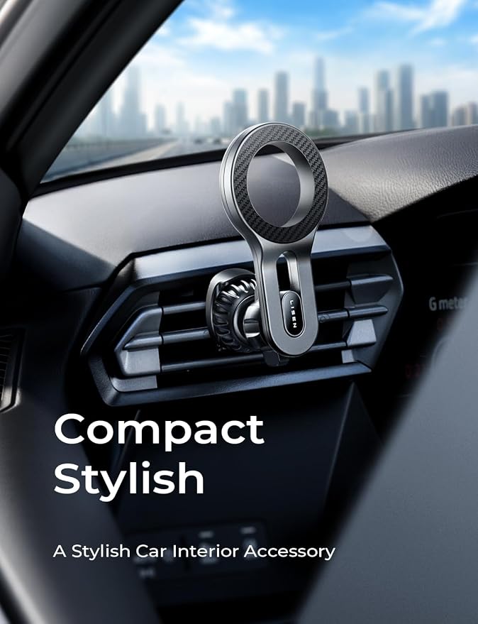 LISEN Upgraded for MagSafe Car Mount, Super Magnetic Phone Holders for Car Air Vent Car Phone Holder Mount, Car Magnet Phone Mount, Magnetic Car Phone Holder for iPhone 17-12 Series, Carbon Fiber | Upgraded Strongest Magnet Power, Metal Hook Clip, 360 ... - Image 6
