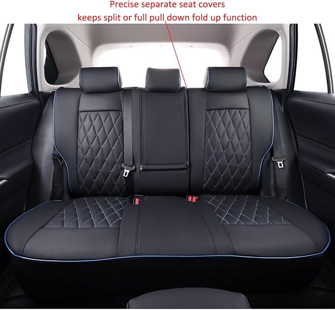 EKR Corolla Seat Covers Custom Fit for Toyota Corolla 2020 2021 2022 2023 2024 2025 2026 SE &2023-2025 XSE &2025 FX,Leather Car Seat Covers Full Set-Faux Leather(Black with Blue Trim) - Image 5