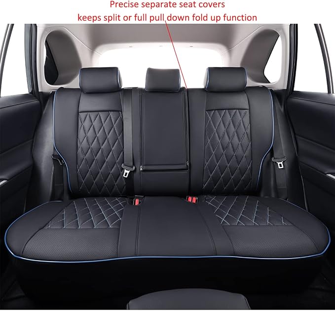 EKR Rav4 Seat Covers Custom Fit for Toyota Rav4(Gasoline) 2019 2020 2021 2022 2023 2024 2025 LE/XLE/XLE Premium/Limited,Leather Car Seat Cover Full Set for SUV,Faux Leather(Black with Blue Piping) - Image 5