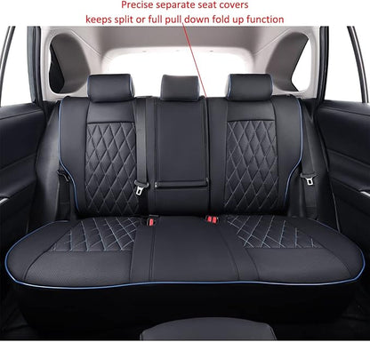 EKR Rav4 Seat Covers Custom Fit for Toyota Rav4(Gasoline) 2019 2020 2021 2022 2023 2024 2025 LE/XLE/XLE Premium/Limited,Leather Car Seat Cover Full Set for SUV,Faux Leather(Black with Blue Piping) - Image 5