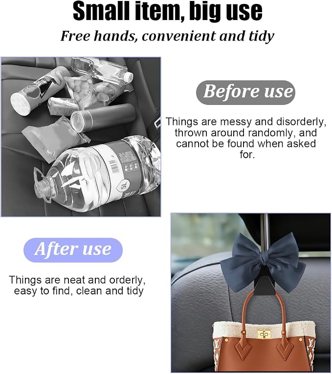 2PCS Car Seat Headrest Hook, Cute Bow Stylish Seat Back Purse Handbag Hanger Organizer, Multi-Purpose Auto Backseat Storage Hook Holder for Umbrella Coat Bag, Universal Fit (Dark Blue) - Image 5