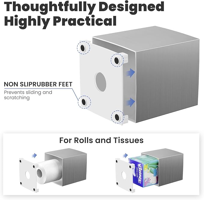 Tissue Box Cover,Square Acrylic Tissue Holder with Non-Slip Base,Sliver | Fits standard facial tissue boxes,modern decorative aesthetic for bathroom countertops,dressers,night stand,parlors,office - Image 4
