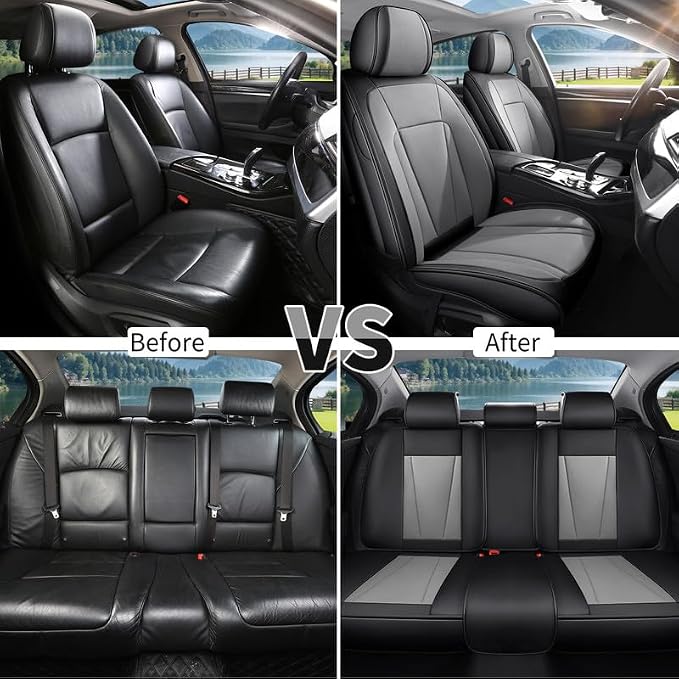 Car Seat Covers Full Set Custom Fit for Kia K5 2021-2026,Black&Gray | Premium Faux Leather, Waterproof, Anti-Slip, Airbag Compatible, Breathable, Car Seat Protectors, 2 Rows 5 Seats - Image 6