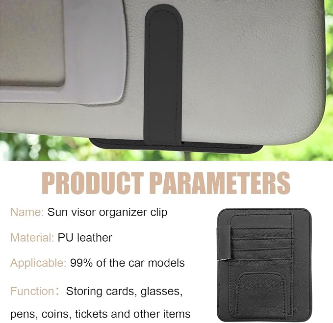 Augeny 2 PCS Car Sun Visor Organizer, Small Auto Visor Organizer and Storage, Registration and Document Holder for Sunglasses, Card, Pen, Driver License, Car Accessories (Black) - Image 6