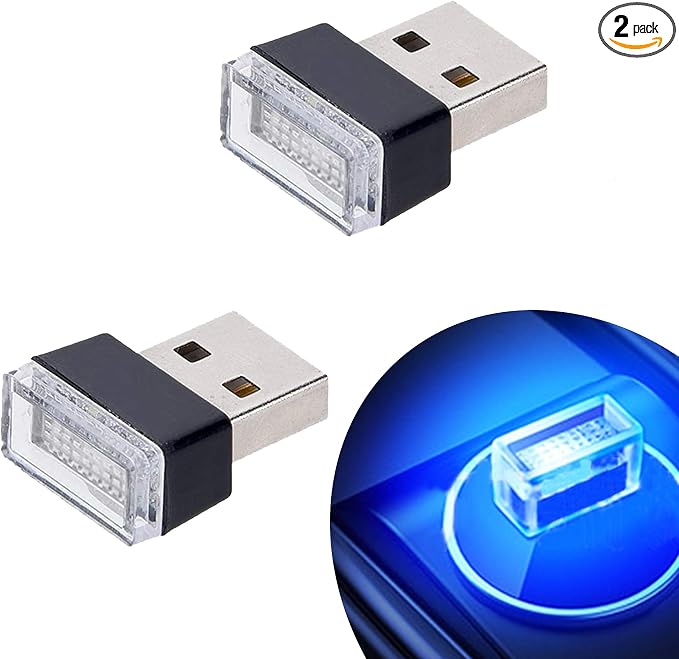 Febrytold 2 Pcs Blue Universal Mini USB LED Car Interior Ambient | Features Eye-friendly Design, Compact and Lightweight, Durable and Handy, Ultra-low Energy Consumption, and Eco-friendly by FEBRYTOLD