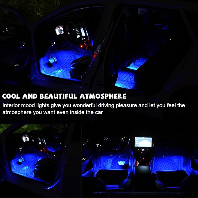 povtii Car LED Strip Light, 24 LED RGB Auto Under Dash Interior Atmosphere Lights, USB Vehicle Decorative Lamp Ambient Night Light Strip, Lighting Kit Car Accessories (Blue) - Image 4