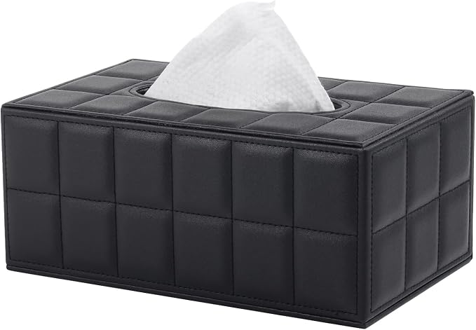 Tissue Box Cover Rectangle Tissue Box Holder PU Leather Facial Organizer with Magnetic Bottom,Decorative Napkin Caddy for Vanity Dresser Night Stand Table Countertop Home Office Car,Black by XNONE
