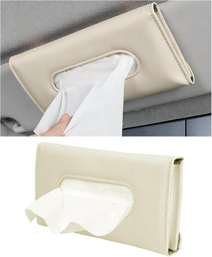 Car Visor Tissue Holder, Vehicle Sun Visor Backseat Napkin Case Mount with Tissues Refill, Automotive Interior Disposable Masks Holder, Universal for SUV Automobile Truck (Beige) by Unknown
