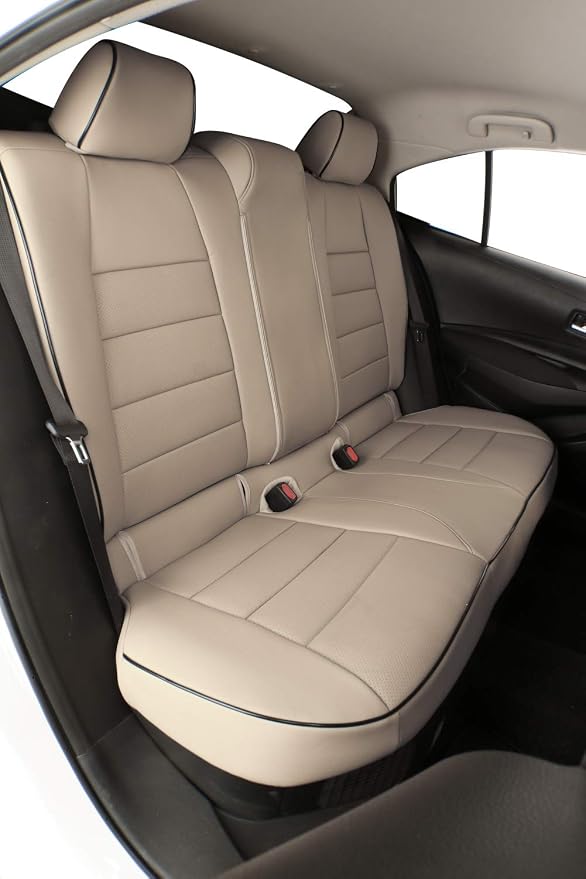 EKR Car Challenger Seat Covers 2015-2023,Leatherette Full Set | Custom Fit for Dodge Challenger 2015 2016 2017 2018 2019 2020 2021 2022 2023 -Faux Leather(Beige) - Image 4