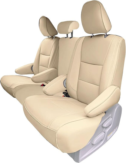 FH Group Custom Fit Car Seat Covers Specifically Made for 2011-2020 Toyota Sienna 8 Passenger, 2nd Row Solid Beige Faux Leather, Automotive Seat Covers, Waterproof and Washable Seat Covers by FHGroup