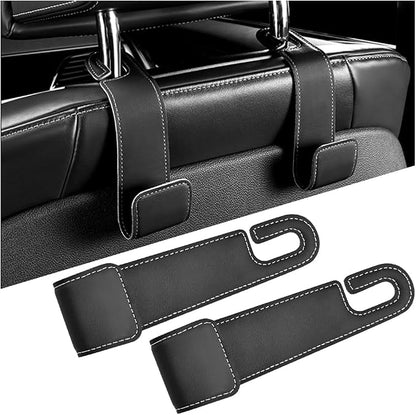 2PCS Car Seat Headrest Hook, Leather Vehicle Seatback Organizer Hanger for Hanging Purses Bags Coats, Auto Seat Back Storage Hook Accessories, Universal for SUV, Sedan, Truck (Black) by KHGUZ