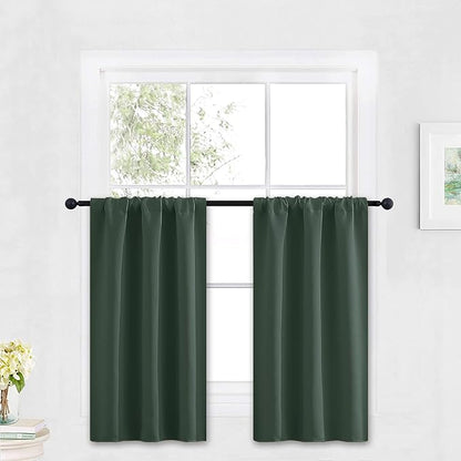 RYB HOME Kitchen Blackout Window Curtains Over Sink 36 inch Length | Summer Light UV Blocking, Energy Efficient, Cabinet Shelf Cupboard Blinds Window Coverings, W29 x L36, Dark Green, 2 Panels by RYBHOME