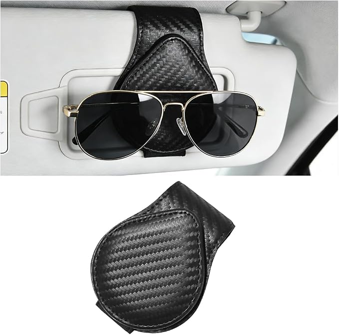 Sunglasses Holder for Car Visor, Magnetic Leather Sun Visor Eyeglasses Hanger & Ticket Card Clip, for Most Cars by Unknown