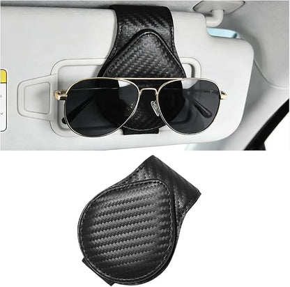 Sunglasses Holder for Car Visor, Magnetic Leather Sun Visor Eyeglasses Hanger & Ticket Card Clip, for Most Cars by Unknown