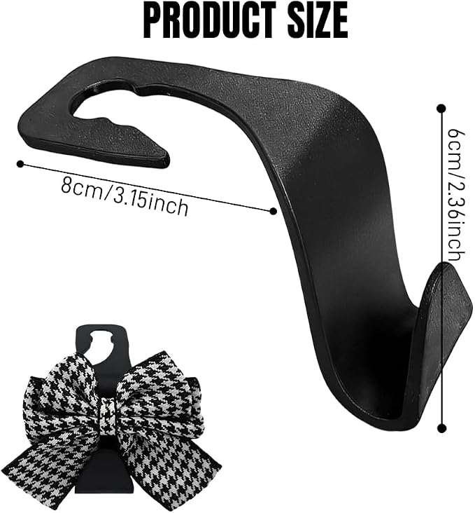 2PCS Car Seat Headrest Hooks, Car Purse Hook, Cute Bow Knot Vehicle Seatback Hanging Storage Organizer, Auto Seatback Decor Organizer Hanger for SUV Truck (Houndstooth/Black) - Image 2