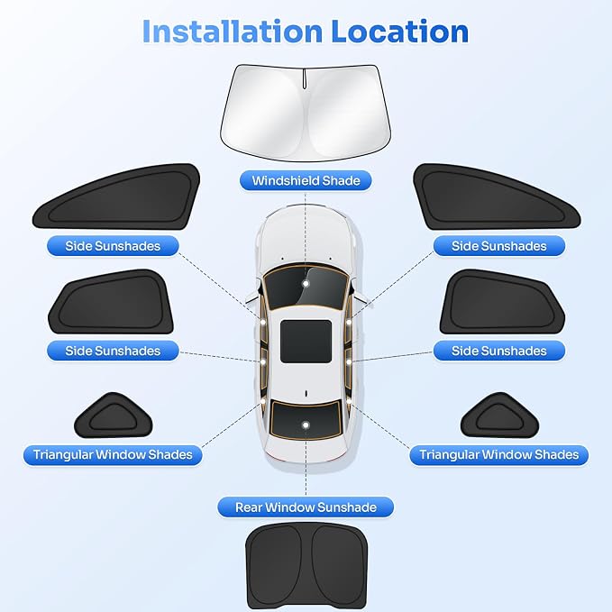 Canvcle Window Shades for 2013-2021 Ford Fusion Accessories Windshield Sun Shade Side Rear Window Covers Sunshade Sun Visor Shield Privacy Protection for Camping Keep Vehicle Cool Black 8PCS - Image 5
