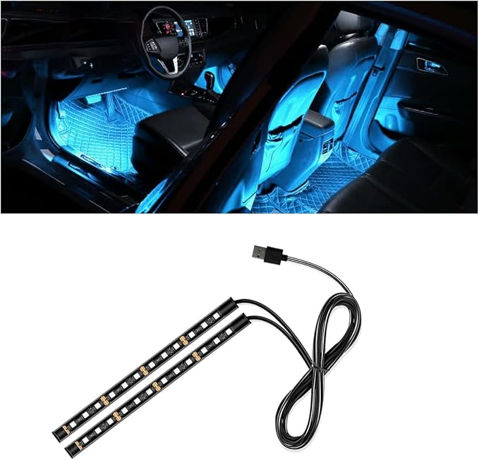 smilfuy Car LED Strip Light, USB Port Car Interior Decorative Lamp | 12V Under Dash Ambient Night Light, 24 LEDs RGB Neon Interior Atmosphere Lights, LED Ambient Lights for Car SUV, Ice Blue by smilfuy
