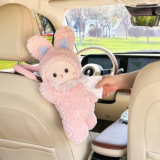 Elephant Tissue Box Cover Plush Tissue Box Holder for Car, Home, Decorative Holder/Organizer for Bathroom Vanity Countertop, Nightstands, Office Desk-Bunny - Image 2