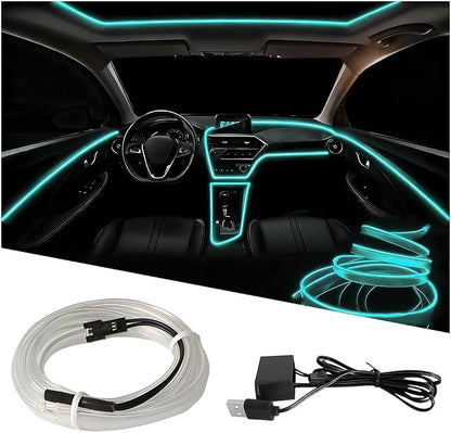 EL Wire Car LED Strip Lights, 10FT 5V USB Vehicle Ambient Lighting Kit with Fuse Protection, Automotive Interior Neon Decoration Lamp with 5mm Sewing Edge, Universal Fit (Ice Blue) by Ywdiml