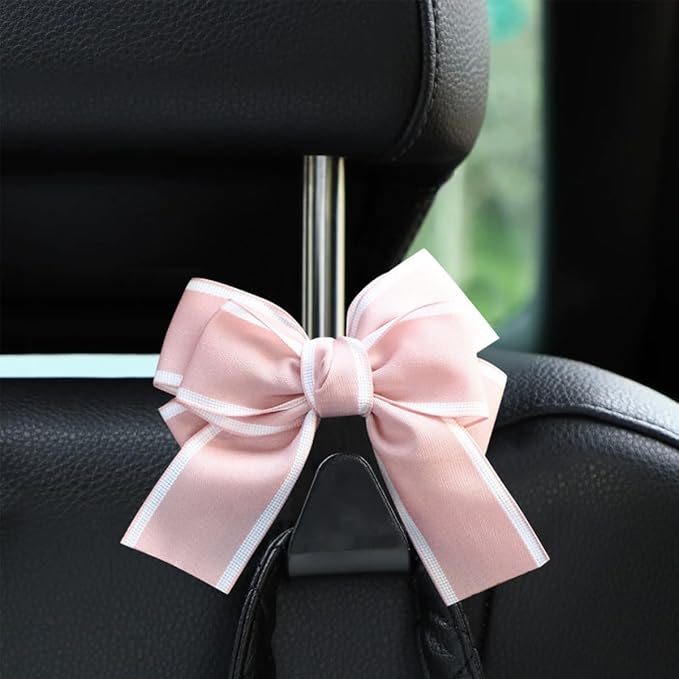 Mandark 2PCS Bow Car Headrest Hooks for Bags, Pink Line | PVC construction, clip-on installation keeps items off the floor, fits most cars, SUVs, and trucks, car interior accessories - Image 5