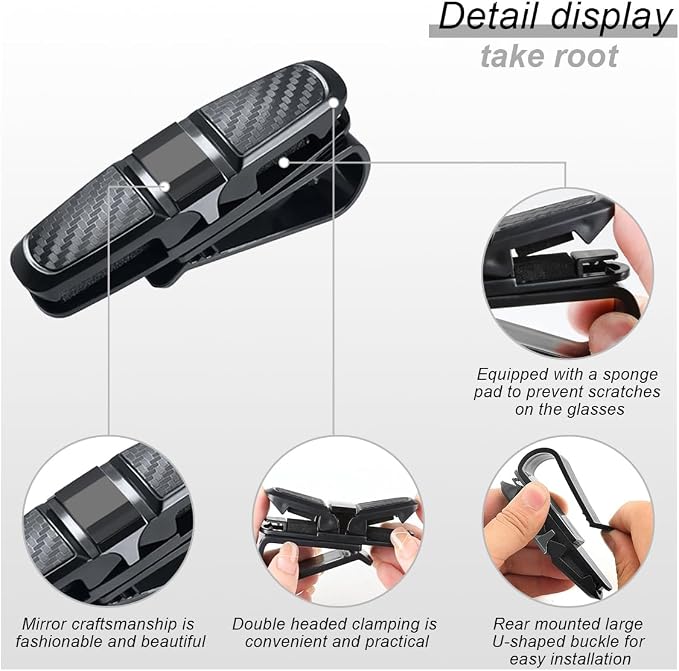 2PCS Glasses Holders for Car Sun Visor, Glasses Clip Organizer, Sunglasses Eyeglasses Mount with Ticket Card, Car Sun Visor Double-Ends Clip, 180 Degree Rotational Car Glasses Holder - Image 3