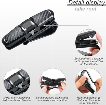 2PCS Glasses Holders for Car Sun Visor, Glasses Clip Organizer, Sunglasses Eyeglasses Mount with Ticket Card, Car Sun Visor Double-Ends Clip, 180 Degree Rotational Car Glasses Holder - Image 3