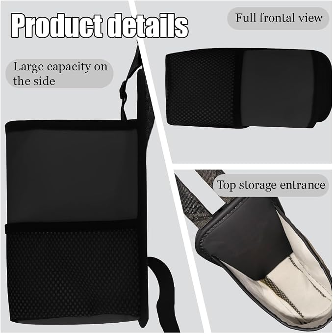 2-in-1 Large Cup Holder, Car Water Bottle Holder, 80 oz Waterproof Leather Car Seat Side Organizer, Multifunctional Seat Side Storage Hanging Bag with Mesh Pocket Fit for Most Vehicles (Black) - Image 3