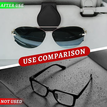 Sunglasses Holders for Car Visor, PU Leather Car Organizer, Magnetic Glasses Holder and Ticket Card Clip, Multi-Functional Auto Sun Visor Eyeglass Holder for Most Vehicles (Black) - Image 6