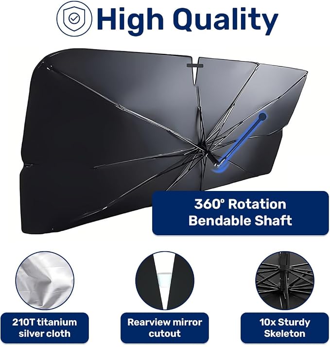 GENANY Cute Pug Dog Umbrella Sunshade for Car Windshield (57x31 Inches) | 360°Rotation Bendable Handle, Foldable Car Windshield Sunshade Umbrella for SUV Truck, Protector Blocks UV - Image 3