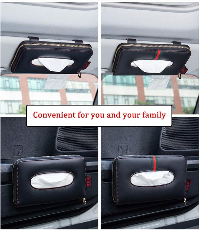 Black Leather Car Visor Tissue Holder, Zipper Sun Visor Tissue Box for Auto | Car accessory keep interior tidy, travel-friendly, installs on car visors fast, quick reload, fits Boat trucks SUVs - Image 5